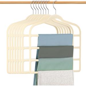 Velvet Hangers Space Saving Non Slip Pant Velvet Hangers, DUDUCOFU 8 Pack Beige Multi Layer Clothes Hangers Closet Organizer for Pants Trousers Scarf
