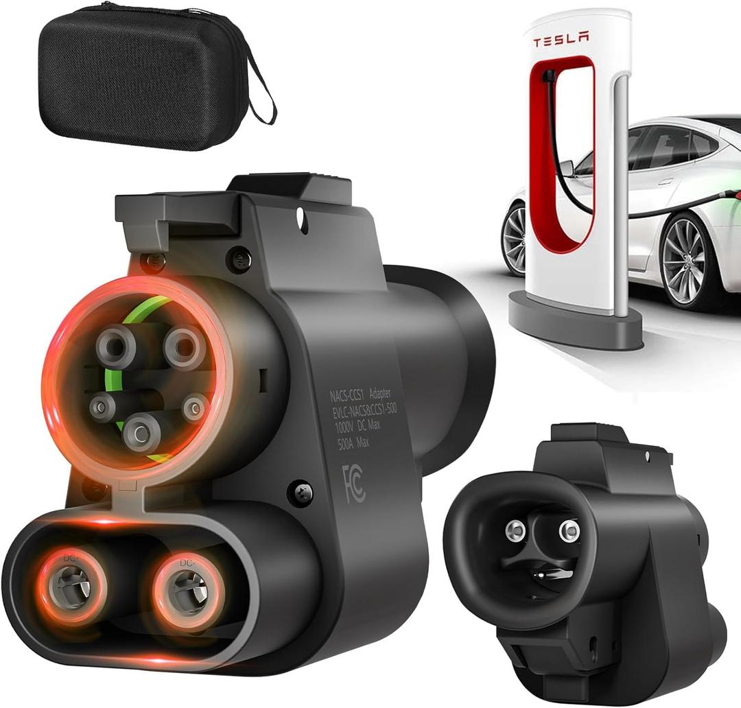 NACS to CCS1 Adapter, 2025 Upgraded NACS DC Tesla Supercharger, Charge Electric Vehicle Adapter Max 500A 1000V Fit for Ford, Volvo, GM EVs on Tesla DC Supercharger