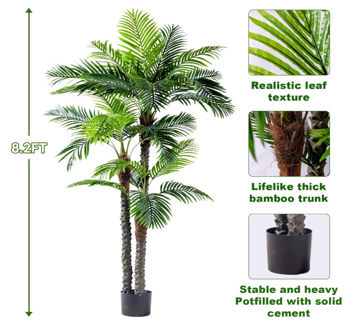 Erimda 8.2FT Artificial Phoenix Palm Tree Artificial Plants Indoor Outdoor Large Faux Coconut Silk Palm Tree Tropical Fake Tree Faux Sago Palm Plant for Modern Farmhouse Yard Outside Patio Poolside