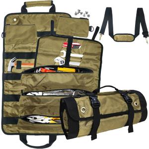 Roll Up Tool Bag Tool Roll,Portable Rollup Toolbag,Foldable Rollup organizer,Tool Organizer with 6 Detachable Pouches,Perfect for Engineers,Hobbyist,Men's gift and Engineer's gift (khaki)