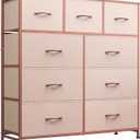WLIVE 9-Drawer Dresser, Fabric Storage Tower for Bedroom, Hallway, Entryway, Closet, Tall Chest Organizer Unit with Fabric Bins, Steel Frame, Wood Top, Easy Pull Handle, Pink