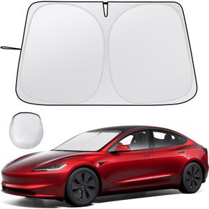 Car Windshield Sunshade for Tesla Model Y/3 - Folding Front Window Sun Shade Cover with Upgraded UV Protection Fabric, Professional Accessories for Tesla Model 3/Y 2016 to 2025 with a Storage Bag (Silver)