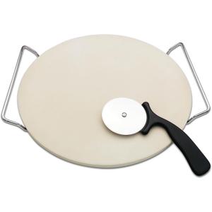 13 Inch Round Pizza Stones for Grill and Oven, Cordierite Baking Stones Set with Serving Rack & Cutter, Durable and Safe Cooking Stone Pan for Bread