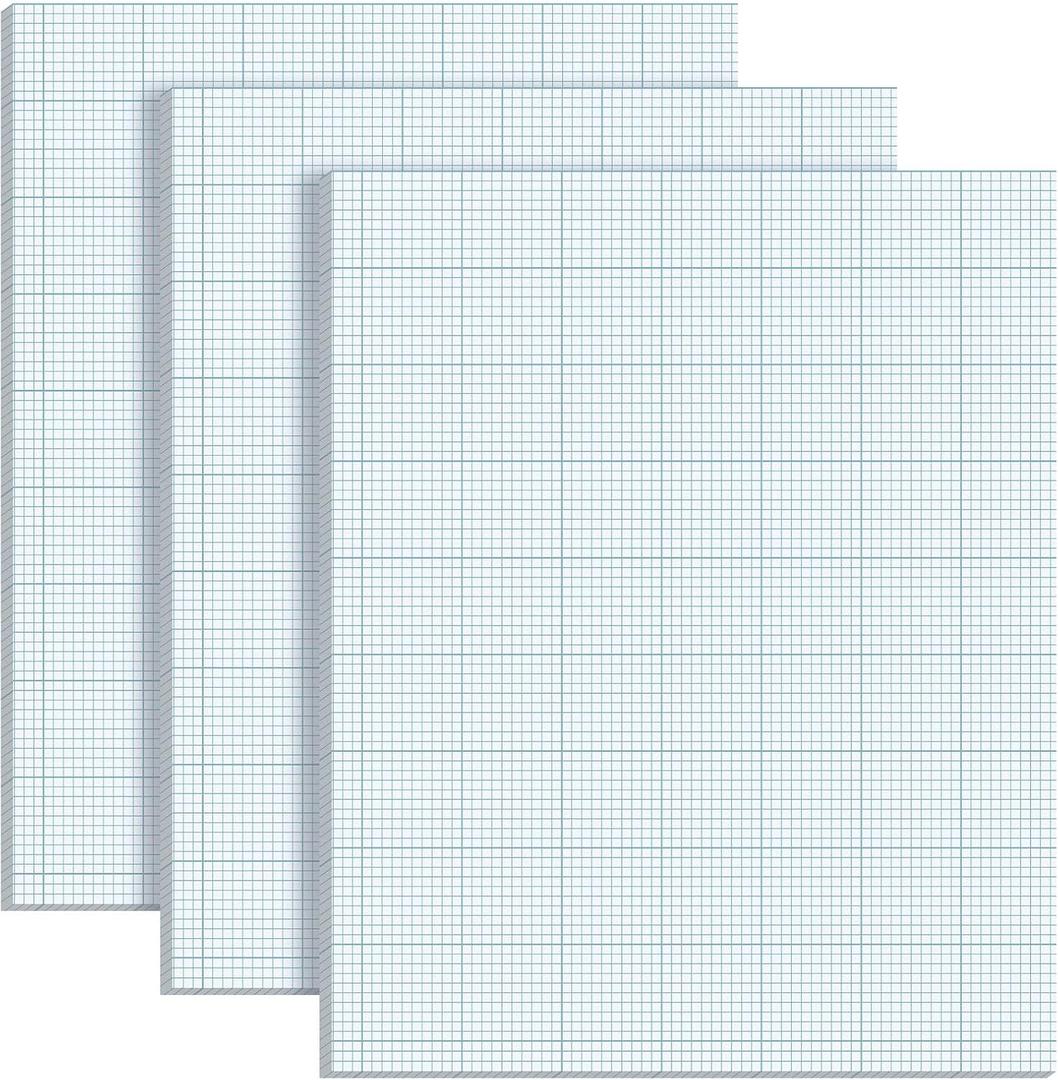 Ctosree 3 Pcs 8.5 x 11 Quadrille Pads 50 Sheets/Pack 10 * 10 Squares Per Graph Paper Pad Back to School Engineer Grid Paper Pad for School Supplies (Blue)