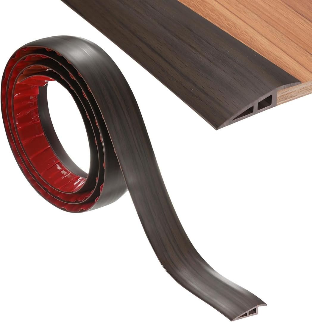 M METERXITY Floor Transition Strip, 6.56FT PVC Door Transition Strip Self Adhesive Suitable for Doorways/Tile/Carpet, Floors Cover Heights Within 2/5Inch(10mm) [Dark Brown Wood Grain]
