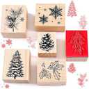 Watersay 6 Pcs Christmas Rubber Stamp Set Merry Christmas Wooden Rubber Stamp Snow Tree Stamps Vintage Wooden Rubber Art Stamps for Crafting and DIY Scrapbooking Card Making Hand Book(Pattern)