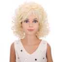 Long Curly Blonde Wig for Kids Girls Light Blonde Wig Shoulder Length Blonde Synthetic Wig with Wig Cap