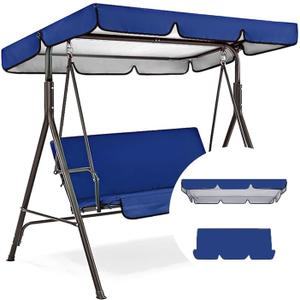 Swing Canopy Replacement, Top Cover, Cushion 3 Seater Waterproof Garden Sun Shade Porch Hammock Patio(65X45X6INCH) (Blue)