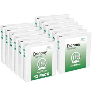 Amazon.com : Office Essentials Economy View 3 Ring Binders, 1.5" Round Rings, 2.1" Spine, 275-Sheet Capacity, White Binders (12-Pack of 03426) : Office Products