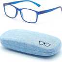Autojouls 1-Pack Nearsighted Glasses for Distance with Hard Case Blue Light Spring Hinge Glasses Not Reading Glasses, 197 Matte Blue Frame -1.75 x