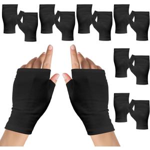 6 Pairs Cotton Gloves Eczema, Cotton Eczema Gloves for Women and Men, Touchscreen Fingerless Black Gloves for Art Handling, Fingerless Moisturizing Gloves for Dry Hands Overnight Skin Protect (Black)