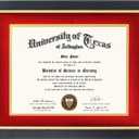 GMFrames 8.5x11 Wood Diploma Frame with Red Mat or Display 11x14 Certificates without Mat, Tempered Glass, Rustic Black Finish with Gold Trim