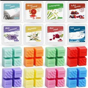 Pack Of 2 BAUFULLA Scented Wax Melts, Soy Wax Warmer Cubes, 8 Scents of Jasmine, Mint Lavender, Wild Berries, Blood Orange, Lemongrass, Rose Petal, Dried Linen, Sea Breeze, Gift Set for Christmas, Housewarming