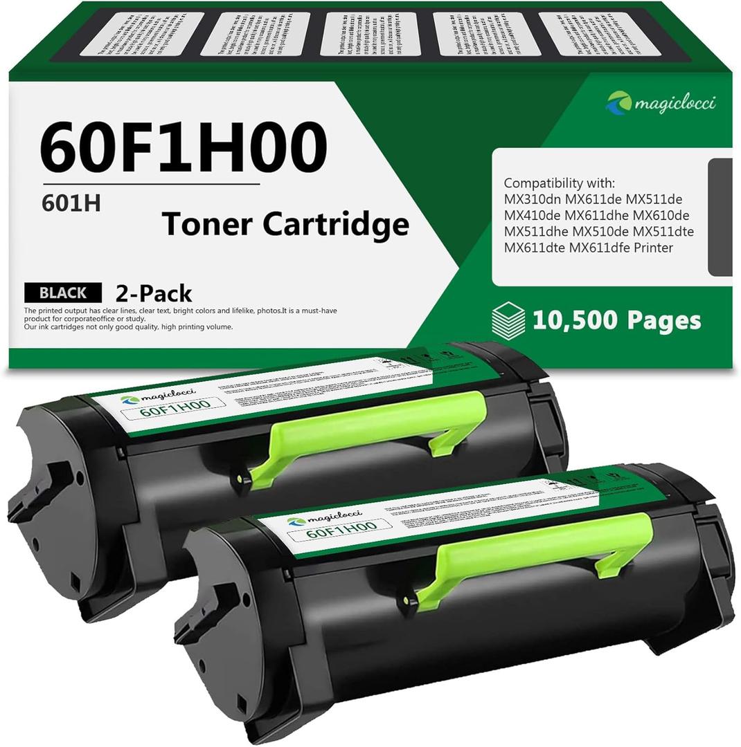 50F0H00/60F1H00 High Yield Toner Cartridge Replacement for Lexmark 50F0H00 60F1H00 601H Toner Cartridge for MX310dn MX410de MX510de MX610de MX611de MX611dhe MX611dte (Black, 2-Pack)