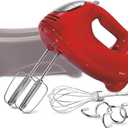 Hamilton Beach 6-Speed Electric Hand Mixer with Whisk, Traditional Beaters, Dough Hooks, Snap-On Storage Case, 275 Watts, Red