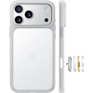 TORRAS for iPhone 17 Pro Case, Beyond MilitaryGrade Protection, Camera Control Button, DIY Buttons, Translucent Matte Slim Thin Shockproof Hard Back AntiScratch case for iPhone 17 Pro, Silver White
