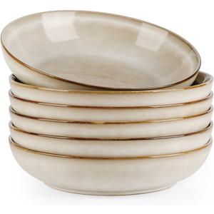 AmorArc 8.5'' Large Pasta Bowls, 36oz Ceramic Salad Serving Bowls Set of 6 for Kitchen, Wide Stoneware Bowls for Pasta,Salad,Fruit,Bread, Microwave Safe, Cappuccino