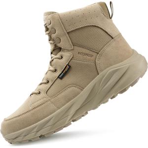 FREE SOLDIER Men's Durable Work Boots 6 Inches Lightweight Waterproof Hiking Boots Suede Leather Tactical Boots, 7.5 US