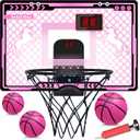 Basketball Hoop Indoor Kids Girls Pink - Mini Over The Door Basketball Hoops with Electronic Scoreboard Toys & 3 Balls, Unicorn Birthday Gifts Age 5 6 7 8 9 10 11 12 Year Old Girls
