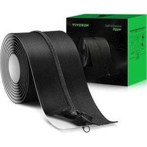 VIVOSUN 1-Pack Self Adhesive Zipper Door for Debris Barriers, 3In. x 7Ft. Peel & Stick, Heavy-Duty & Double-Sided Zipper for Tarp, Greenhouse, Indoor Outdoor Tent, Black