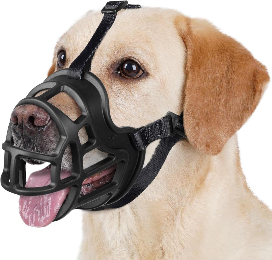 BARKLESS Dog Muzzle to Prevent Biting, Scavenging, Basket Muzzle for Large Medium Sized Dogs, Soft & Lightweight & Sturdy Mouth Cover with Removable Collar Loop for Training, Walking (Black, 6) (6 (Snout 12.75-14.25"))