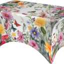 Flowers Butterfly Spandex Tablecloth for Rectangular Tables, Fitted Tablecloth 4FT Stretch Spandex Table Covers for Folding Tables, Wrinkle Resistant Table Protector for Party Weddings BBQ