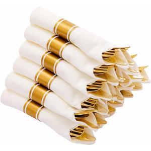 N9R 50 Pack Pre Rolled Gold Plastic Cutlery Set, Wrapped Plastic Silverware Set with 50 Forks, 50 Knives, 50 Spoons and 50 Napkins, Disposable Cutlery Set for Party and Wedding