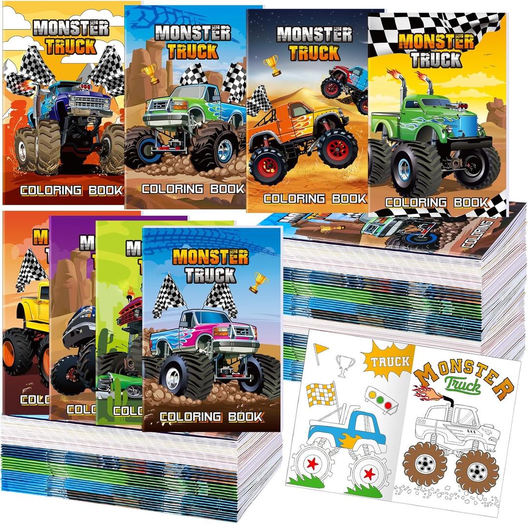 Estune 40 Pcs Coloring Books Party Favor for Kids Coloring Book Set Mini Small Color Booklets Goodie Bag Stuffers Gift Classroom Home (Monster Truck)
