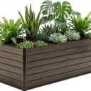 Galvanized Raised Garden Beds 6x3x2FT Outdoor Planter Boxes with Safety Edging and Gloves Metal Garden Bed Kit for Vegetables Flower and Fruits (Brown Wood Grain (6x3FT)