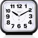 5.5" Large No Ticking Analog Alarm Clock,Silent Readable for Seniors,Easy to Set,Gradual Rise Alarm,Big Numbers,Gentle Wake,Snooze, Lighted on Demand,Battery Operated,Black