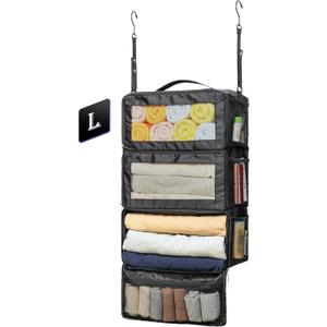 Suitcase Organizer, Travel Luggage Organizer Hanging Shelves Packing Cube Closet/Collapsible Portable Travel Organizer for Carry-on (Large, Black-L-3 Tier)