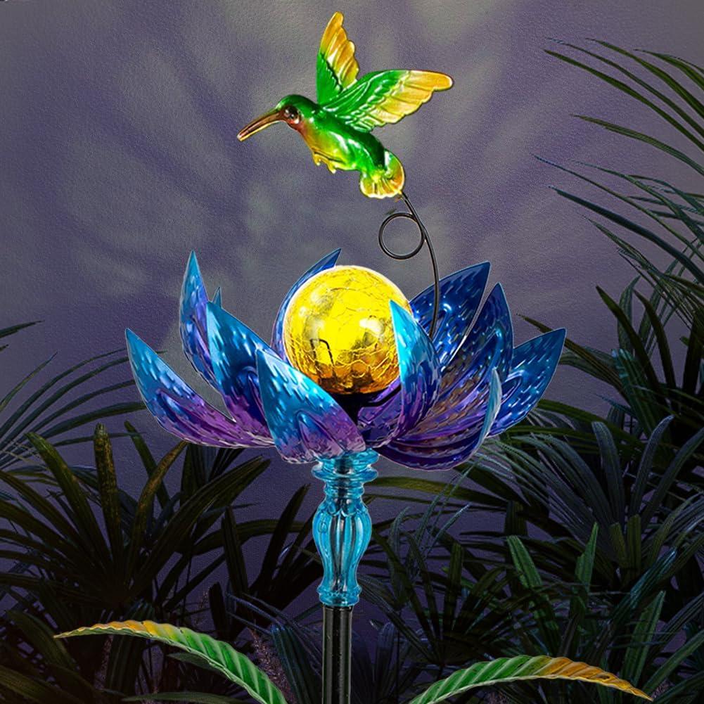 Solar Wind Spinners Outdoor, Solar Wind Spinner with LED Lights Ball, Garden Windmill for Yard, Garden, Patio, Lawn Decor (Blue)