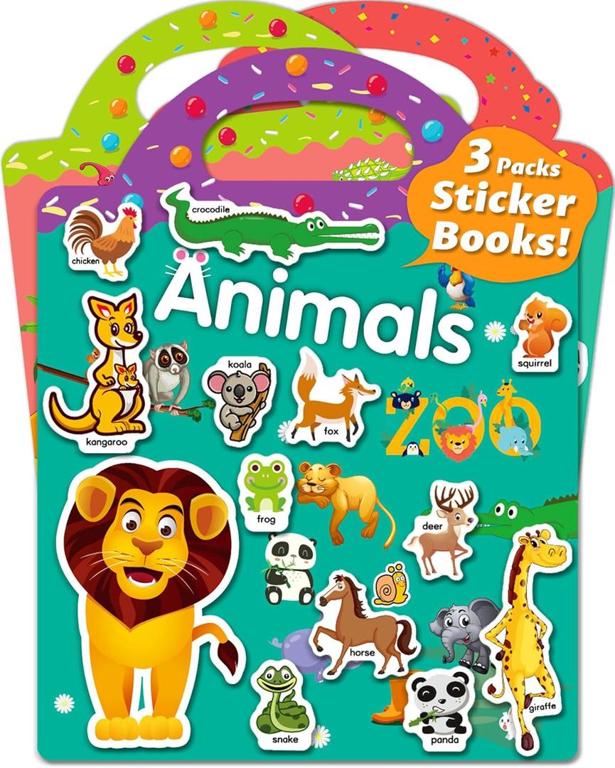 Reusable Sticker Book for Toddlers, Stickers for Kids, Toddler Sticker Book, Toddler Craft Activities, Toddler Travel Toys Ages 3 and Up Boy Girl Easter Basket Stuffers Birthday Gifts