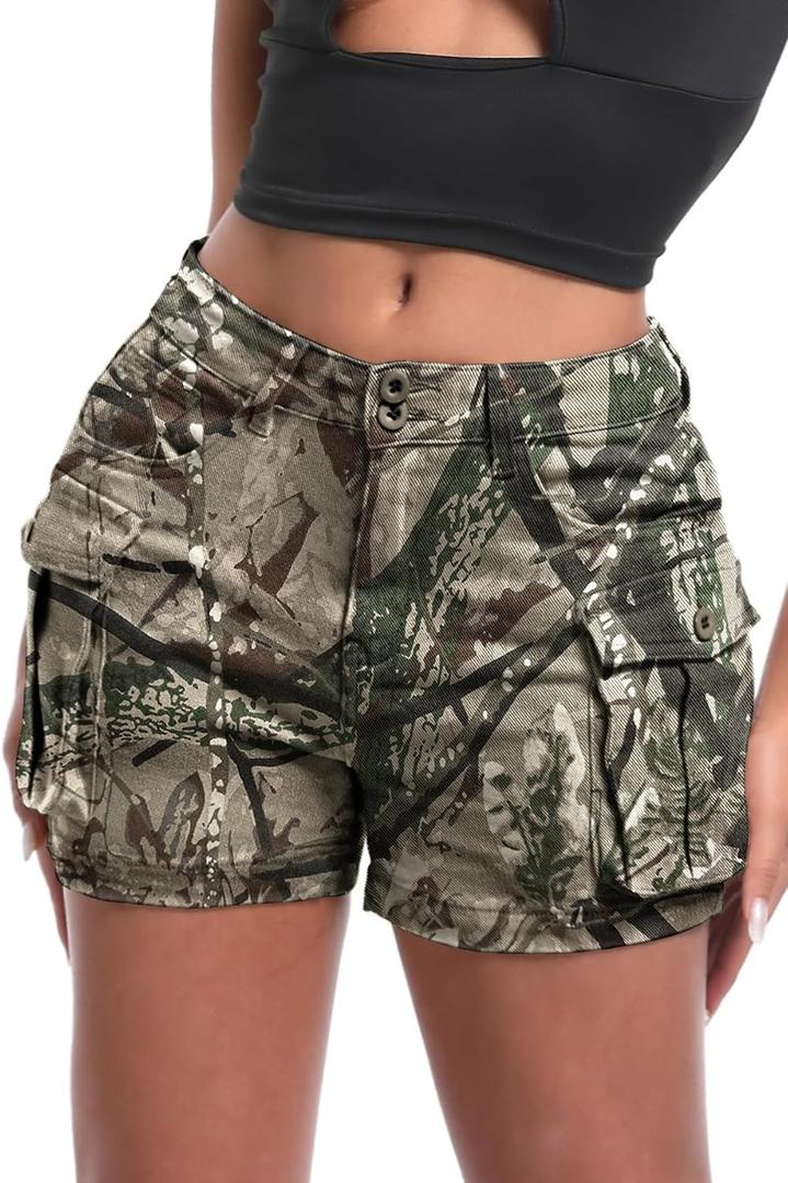 ELLEVEN Women's Y2K Mini Cargo Shorts with Pockets, M