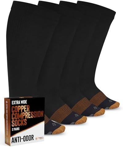 Doctor's Select Copper Plus Size Compression Socks Wide Calf - 2 Pairs | 20-30mmHg Extra Wide Calf Compression Sock Women | Copper Socks for Swelling, Varicose Veins | Extra Wide Calf Compression Sock | Black Wide Compression Socks for Women & Men, 2