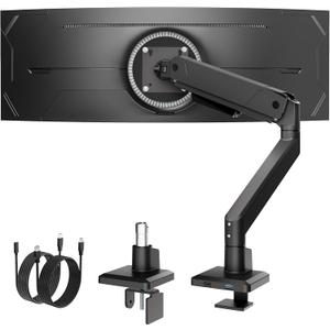 monTEK Single Monitor Arm with USB for Max 45 Inch Ultrawide Screens Adjustable Monitor Desk Mount Holds 35 Lbs Cable Management with C Clamp/Grommet Desk Mount, VESA 75/100mm, MA1007UCBK