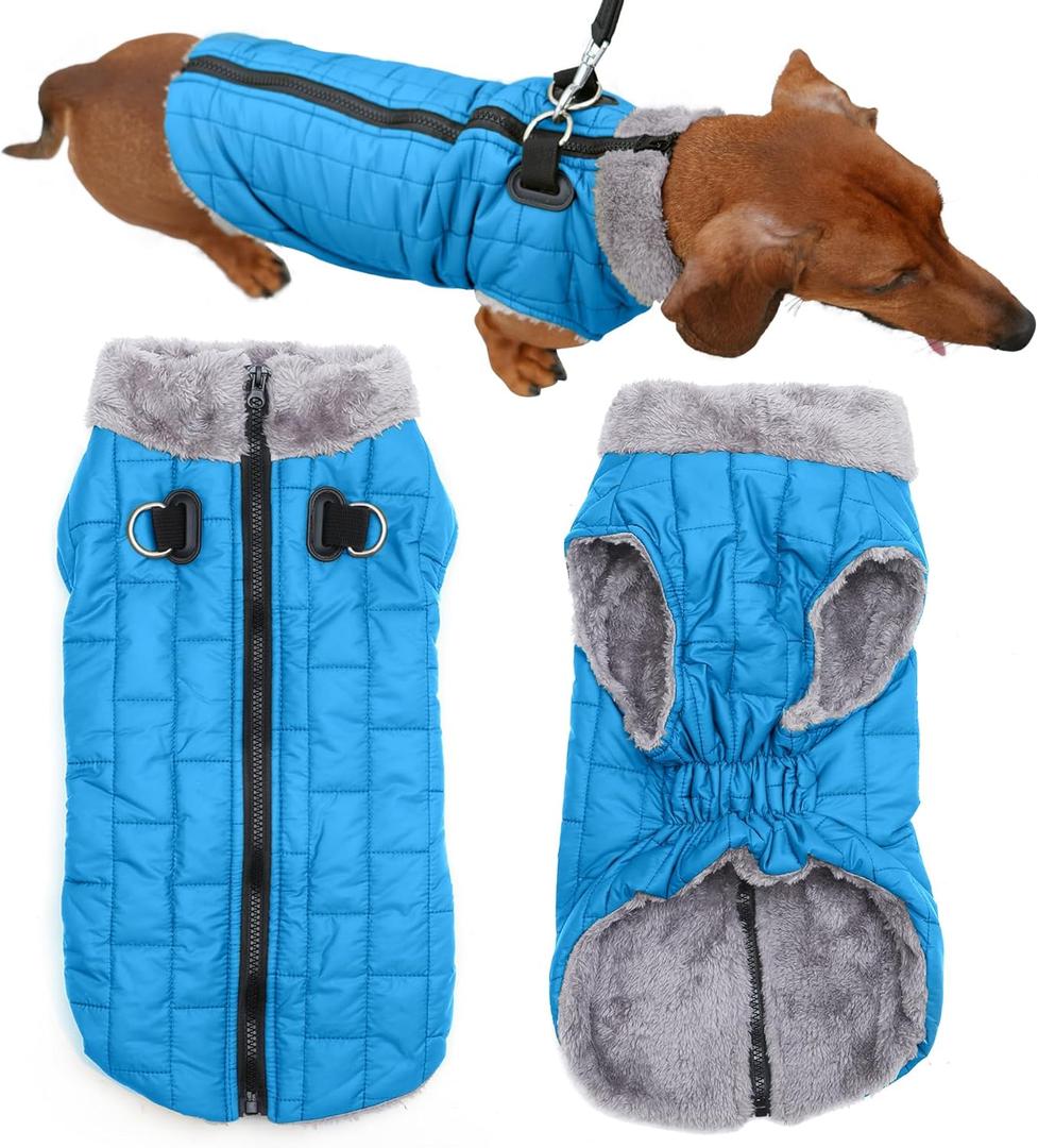 Warm Fleece Dog Coats with Durable Harness Buitl in D-Ring,Waterproof Puppy Jacket for Small Dogs,Dog Vest for Cold Winter,Light Blue S (Small (Pack of 1))