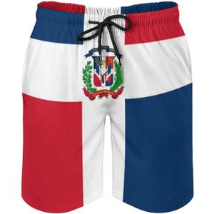 Lurhonp Men's Swim Trunks Summer Quick Dry Beach Board Shorts with Mesh Lining (X-Large, Dominican Flag)