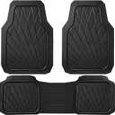 CAR PASS Heavy Duty Rubber Car Floor Mats, Waterproof Universal Trim-to-Fit Car Mats All Weather Floor Mats for SUV Truck Sedan, Premium Auto Floor Mats Full Set 3 Piece Anti-Slip, Solid Pure Black