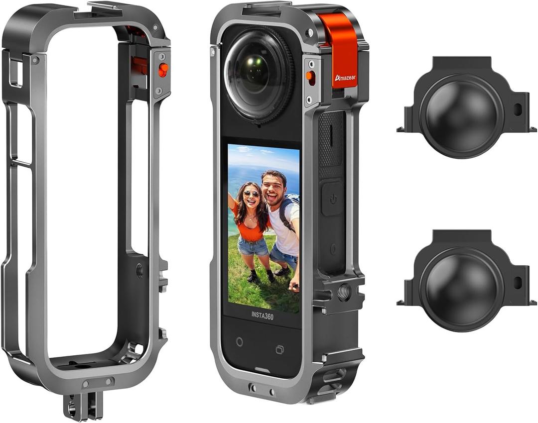 AMAZEAR Metal Protective Case for Insta360 X4 Accessories, Upgraded Insta 360 X4 Quick-Release Aluminum Cage Stronger Construction Multifunction Utility Frame with Silicone Lens Guard Cap