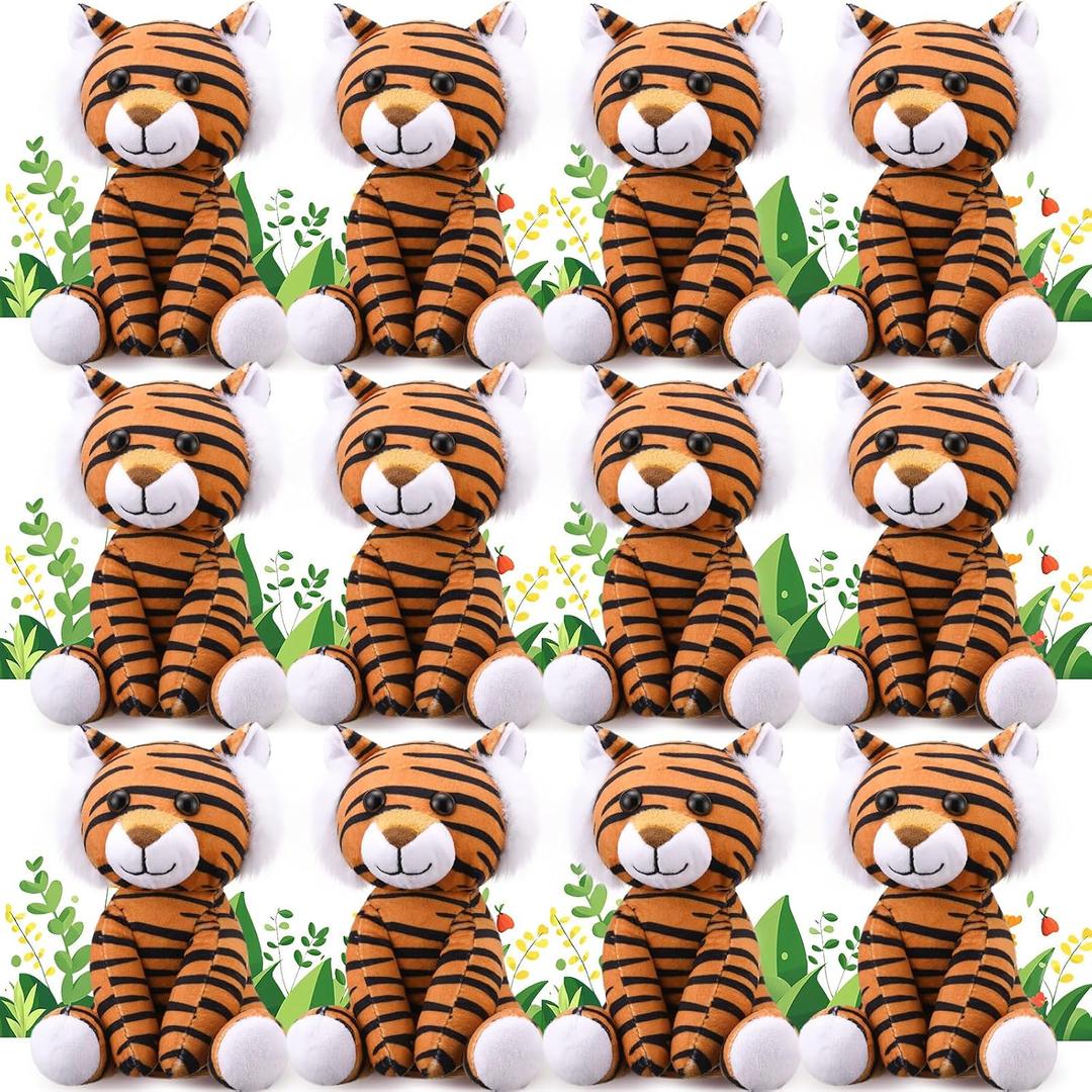 Blueweenly 12 Pieces Tiger Stuffed Animal 6 Inch Sitting Tiger Plush Toys Lifelike and Cute Animal Dolls Gifts for Boys and Girls Birthday Favors Forest Gifts Party Decor(Classic)