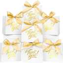 60 Pack Small Thank You Gift Bags, 4.5x1.8x3.9 Inch Mini Gift Bags with Ribbon, Baby Shower Favor Bags, White Thank You Bags, Party Favor Bags for Candy, Wedding, Bridal Showers, Birthday