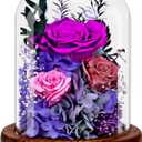 Flowers for Delivery Prime Preserved Flowers Gift for Women, Real Forever Rose Bouquet in Glass Dome, Purple Flowers Gift for Mother's Day, Birthday, Anniversary, Valentine's