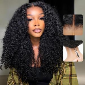 7x6 Burmese Curly Glueless Wigs Human Hair Pre Plucked Pre Cut 250% Density Drawstring Wig for Black Women 7x6 HD Lace Front Wigs Human Hair Glueless Wear and Go Nautural Color 32 Inch