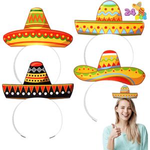 JOYIN 24 Pcs Cinco de Mayo Sombrero Headbands for Mexican Themed Fiesta Party, Party Supplies Decorations for Fun Fiesta Hat Party Supplies, Luau Event Photo Props