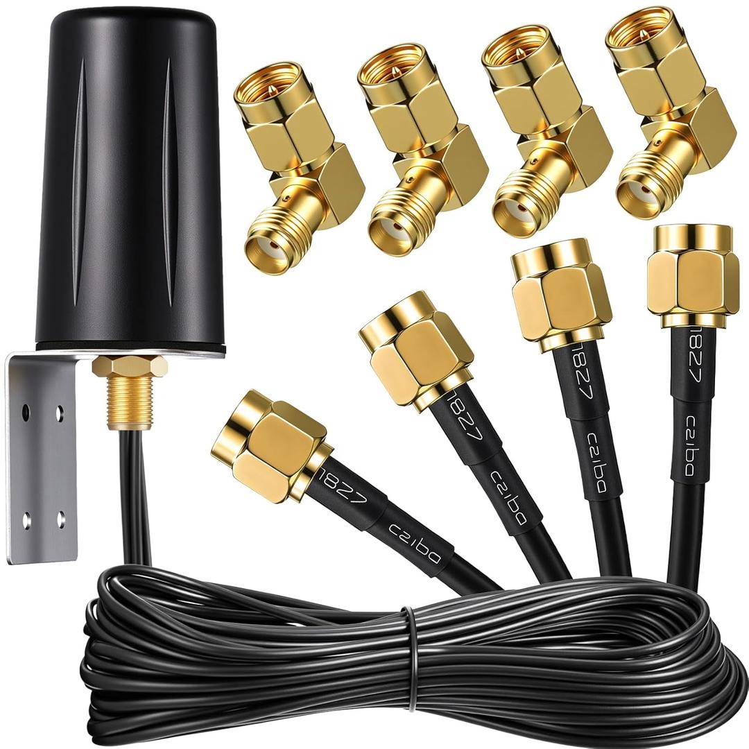 5 Pcs 5G Mobile Antenna 4x4 MIMO Omnidirectional LTE External Antenna with SMA Male to Female Right Angle Adapter for Boosts Performance of 5G Routers Gateways Hotspot Home Internet
