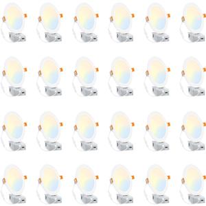 BesLowe 24 Packs 6 Inch 5CCT LED Recessed Ceiling Lights Ultra-Thin with Junction Box, 12W 150W Eqv, 3000K/3500K/4000K/5000K/6500K, 1200LM Dimmable Canless Downlights for Kitchen Hallway Dining Room