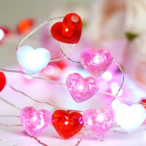 Valentines Day Decor 10 ft 40 LEDs Red White Pink Heart String Lights Battery Operated Garland Valentines Day Lights with Timer Valentine's Day Decorations for The Home Indoor Mother's Day