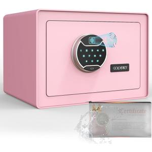 GoldenKey Pink Fingerprint Safe for Home, 1.2 Cu Ft Biometric Security Safe Box with Touchscreen Keypad, Jewelry Safes for Cash, Fireproof Waterproof Document Safes for Bedroom, Closet, Office