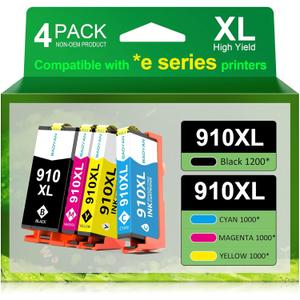 910XL Ink Cartridges Replacement for HP 910xl Ink Cartridges Combo Pack with OfficeJet Pro 8025e 8015e 8028e 8035e 8025 8035 8020 Printer (Black, Cyan, Magenta, Yellow)
